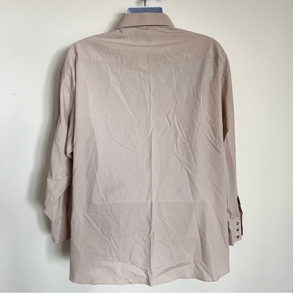 Wrangler Women’s Wrancher Shirt Long Sleeve Pearl Snap Tan Top Stretch Large - Picture 2 of 5